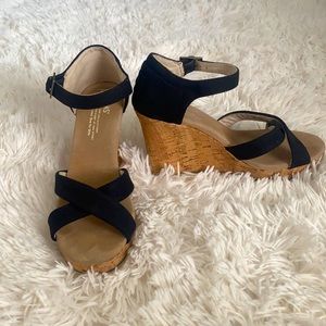 Tom’s Black Canvas Strap Wedge Sandals